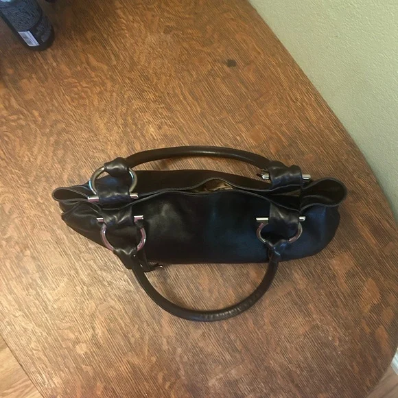 Salvatore Ferragamo Gancini Black Leather Shoulder Bag - Picture 14 of 17